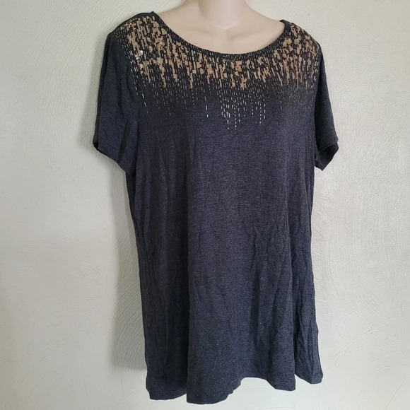Apt.9 Dark Gray with Gold Sequins Short Sleeve T-Shirt Top Size Women's Large - Picture 4 of 10